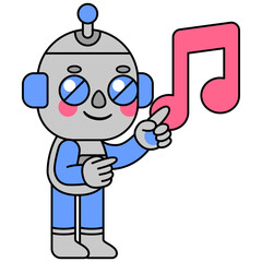 Cute robot enjoying music