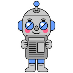 Cute robot holding a newspaper