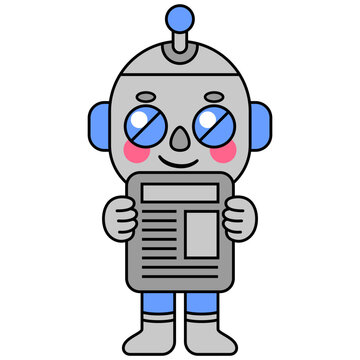 Cute robot holding a newspaper