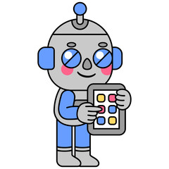 Obraz premium Cute robot holding a phone