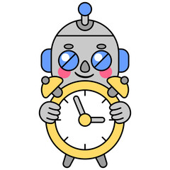 Cute robot holding an alarm clock