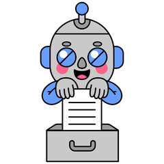 Cute robot holding a file