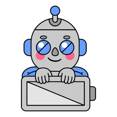 Cute robot holding a battery