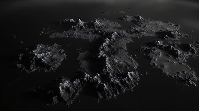 A black-and-white top-down heightmap of terrain, perfect for background, display, or presentation banners.

