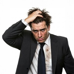 A dishevelled and hungover businessman 