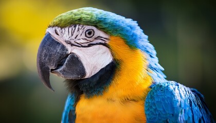 Fototapeta premium close up portrait of colorful blue and yellow macaw parrot ara ararauna