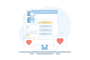 AI Chat Bot Concept integrated with search engine, AI chat helps search engine, AI gives answers to questions. Artificial intelligence, flat vector illustration on background.