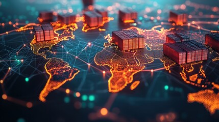 Global trade visualization infographic of aerial logistics in shipping networks