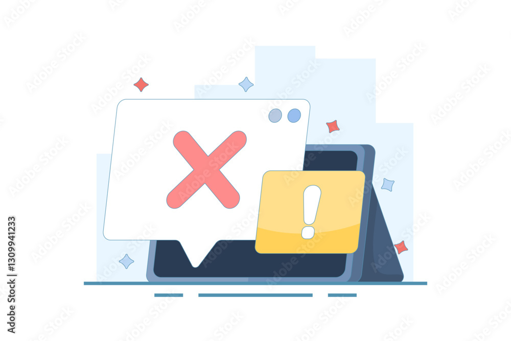 Poster failure concept, system error, failed, rejected, wrong, error. information and warning. illustration