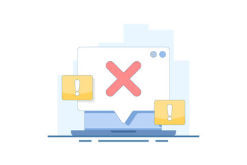 failure concept, system error, failed, rejected, wrong, error. information and warning. illustration of notification message showing cross sign. flat style design illustration on background.