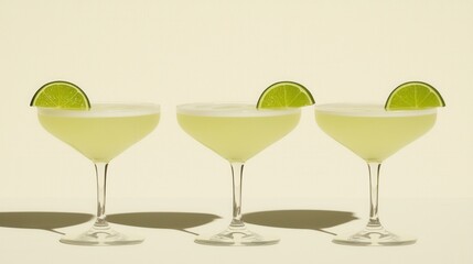 Refreshing Trio of Lime Cocktails with Shadows, Perfect for Summer Drinks and Celebrations