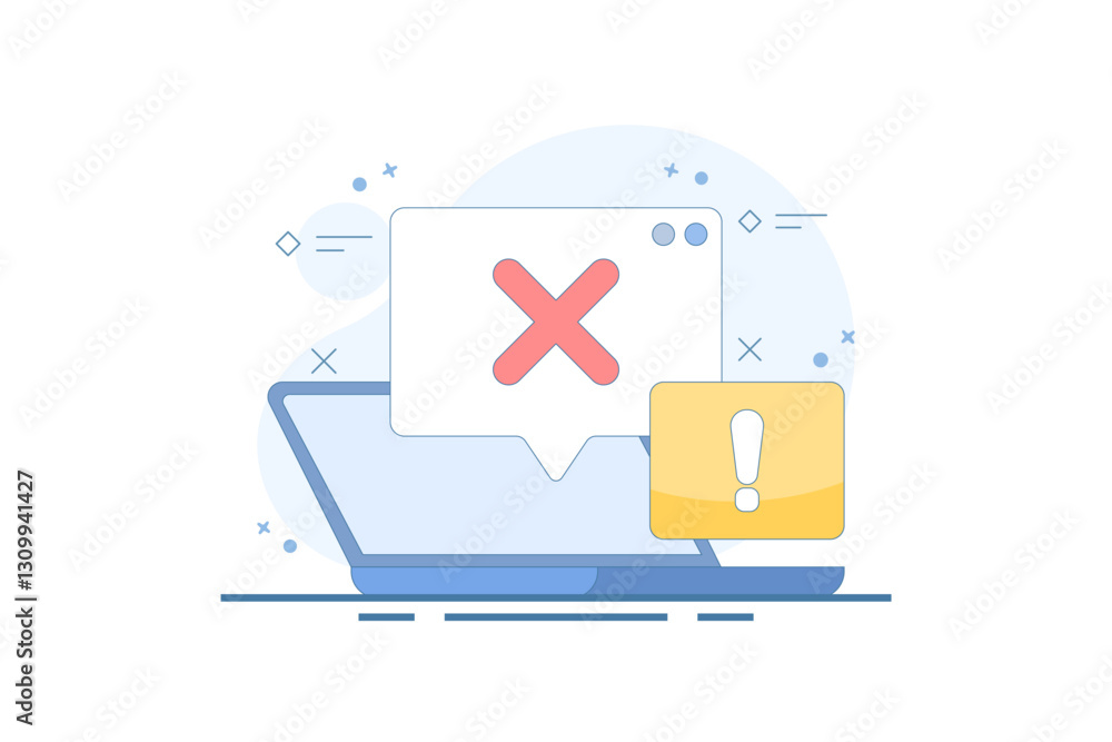Aufkleber failure concept, system error, failed, rejected, wrong, error. information and warning. illustration