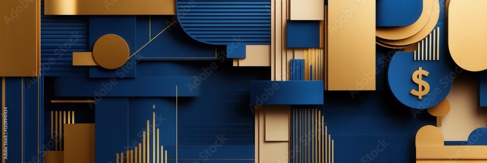 Aufkleber sophisticated paper art design featuring geometric shapes for financial growth and abstract currency