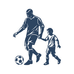 Fototapeta premium Dad and Child Playing Soccer Silhouette Clipart Illustration isolated on a White Background