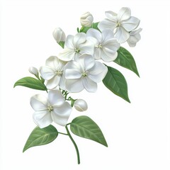 Naklejka premium Realistic 3D Icon Cartoon of a Cluster of Fresh White Jasmine Flowers isolated on clear white background
