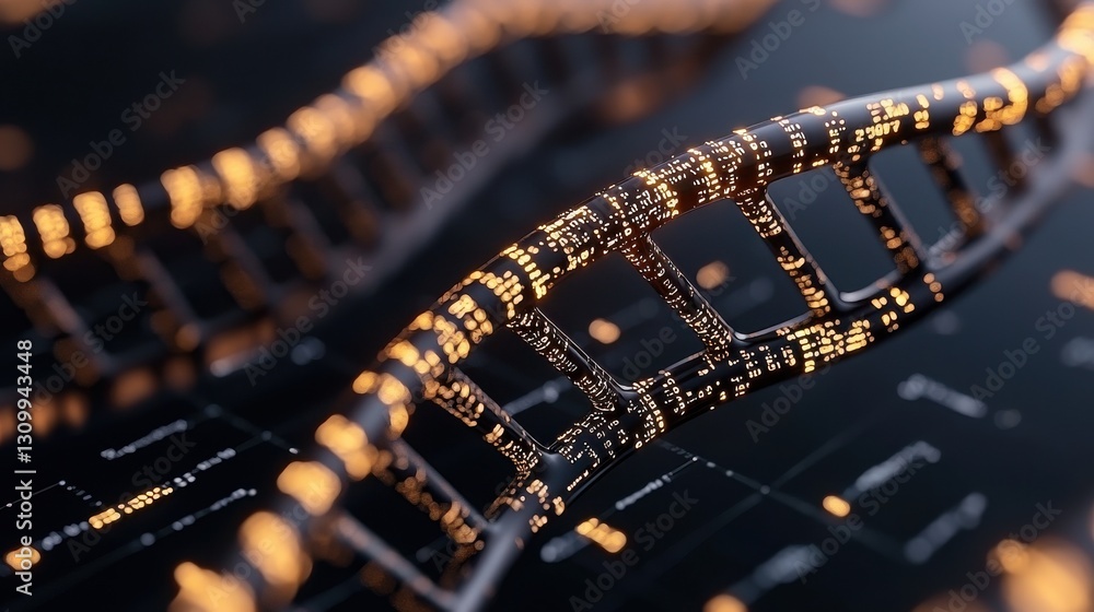 Poster illuminated 3d rendering of a dna molecule against a dark background, science and genetic concepts.