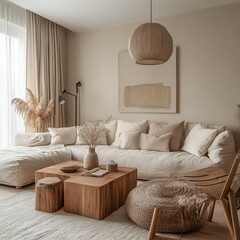 Comfortable living room furnished with neutral tones and modern style