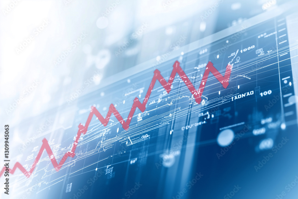 Poster blue and red graph with a downward trend. the graph is filled with numbers and lines, and the red li