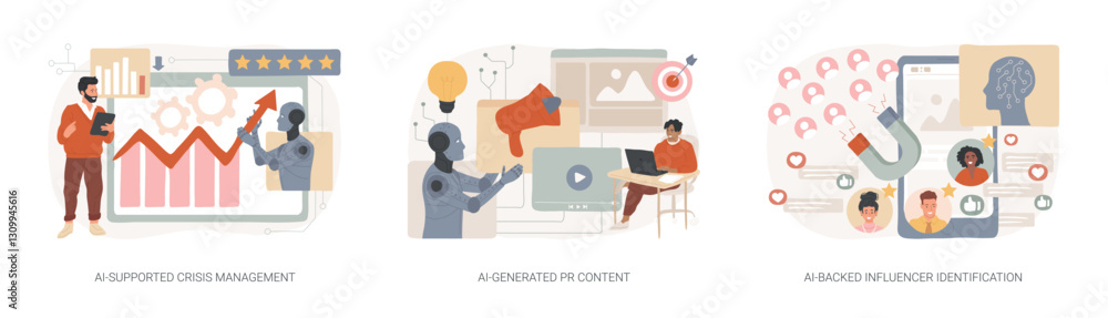 Poster ai tools for public relations abstract concept vector illustrations.