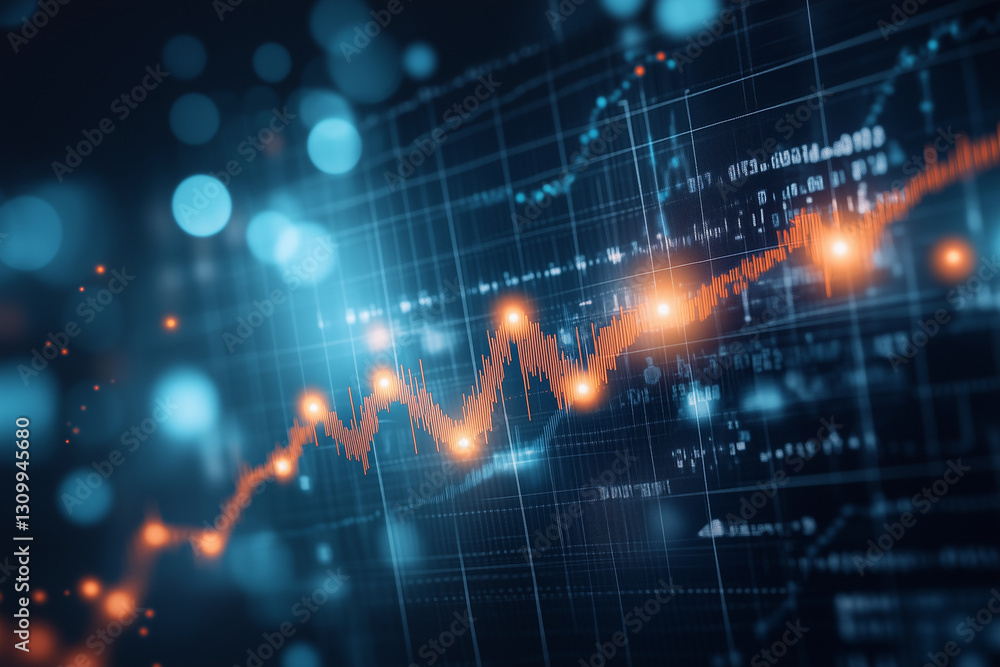 Aufkleber graph with a red line and orange dots. the graph is a representation of a stock market
