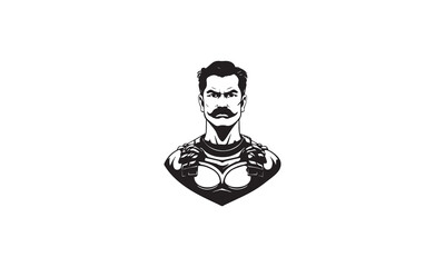 Warrior with a moustache logo design
