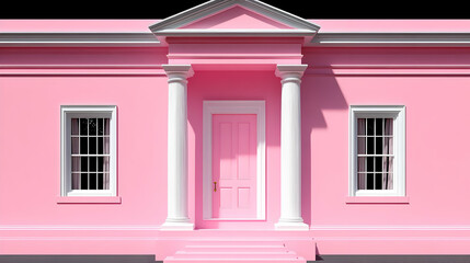 Pink House 3D Render: Classical Architecture Illustration