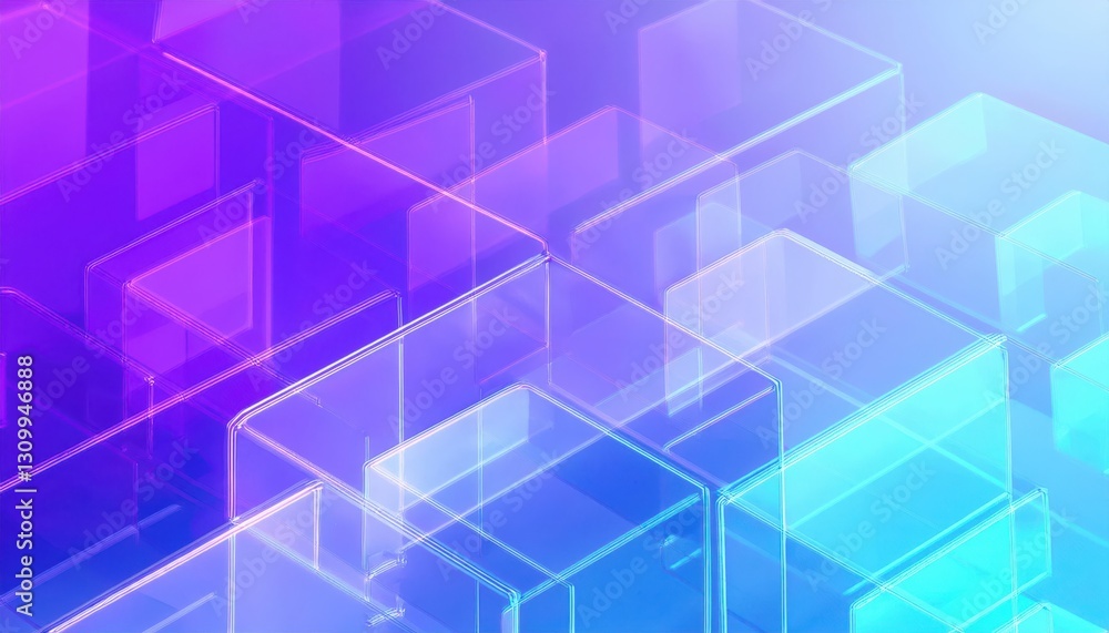 Aufkleber futuristic transparent cube structure with neon gradient lighting, abstract digital background for technology and innovation

