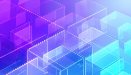 futuristic transparent cube structure with neon gradient lighting, abstract digital background for technology and innovation

