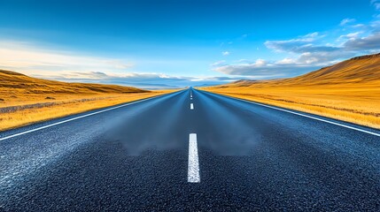 Naklejka premium Empty Highway Stretching to Horizon on Sunny Day