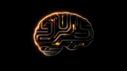 Minimalist illustration of a glowing circuit board shaped like a brain