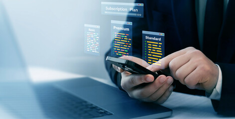 Paid online service subscription plan.Subscription plan concept. Subscription plan offers exclusive...