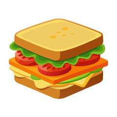 Freshly made sandwich with layers of lettuce, tomato, and cheese