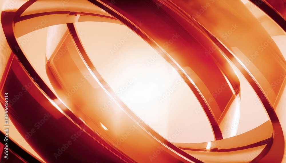 Poster abstract orange metallic curved lines with glowing center, futuristic technology background, ideal f