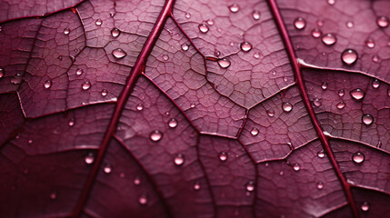 Fototapeta premium A macro shot of the texture of a wine-colored leaf, perfect for wallpaper backgrounds, banners, and presentations.