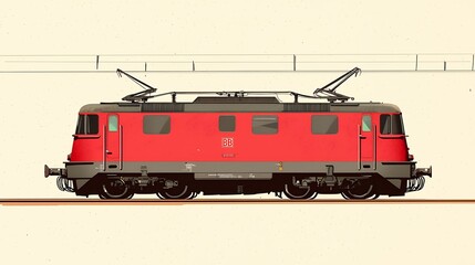 Red Electric Locomotive Illustration Pixel Art Style