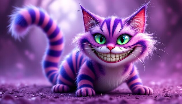 Cheshire Cat Digital Art: A whimsical, vibrant depiction of Lewis