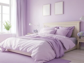 A modern bedroom featuring a bed and matching decor