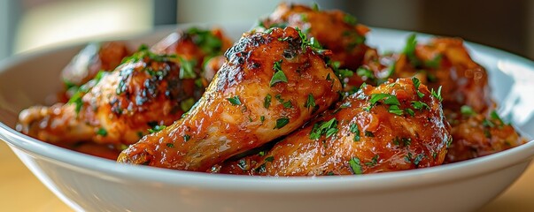 Crispy Chicken Leg with Tomatoes and Gravy, Perfect Dinner Food, Served with a Side of Red Sauce Glaze for a Delicious Meal