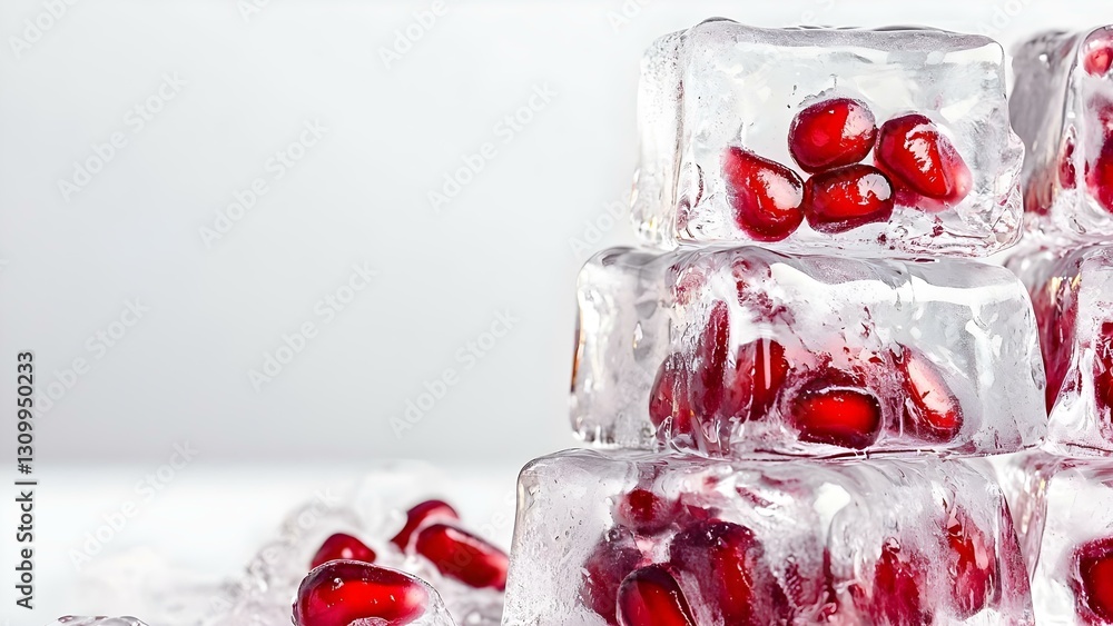 Aufkleber ice cubes with pomegranate seeds stacked on top of each other, creating a visually appealing frozen 