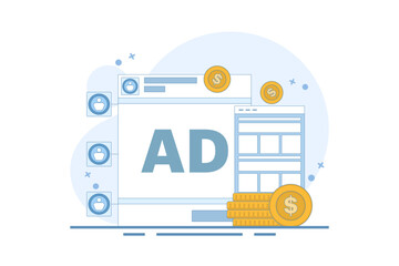 Social media advertising concept sending traffic to website, social media web traffic campaign, social media ads generate sales. Digital advertising campaign. Flat vector illustration on background.