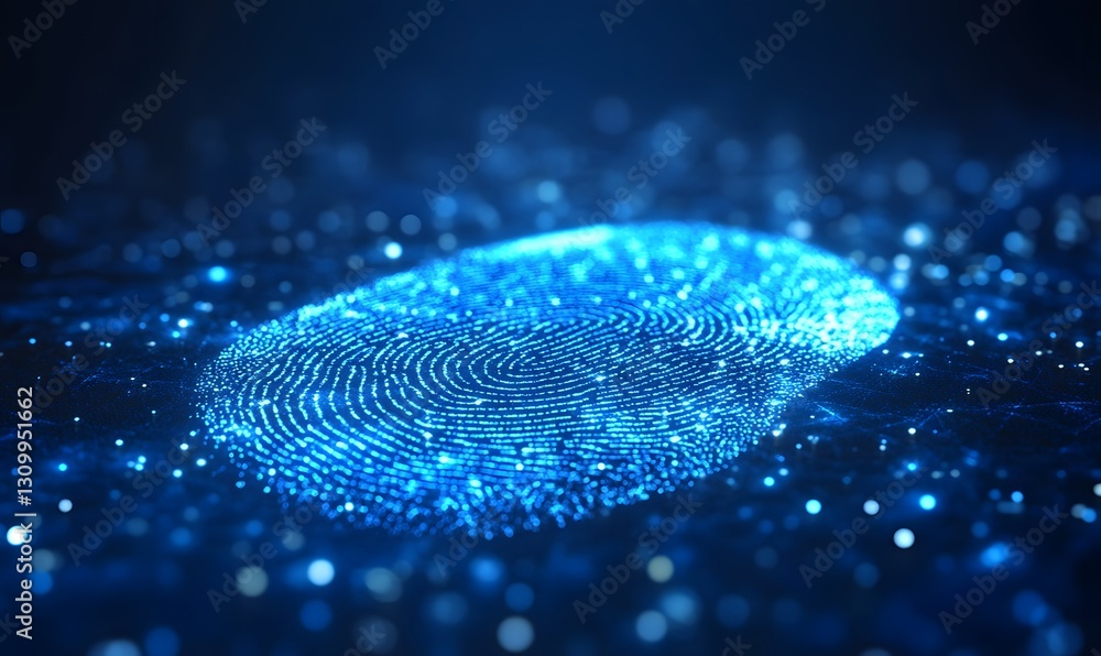 Aufkleber digital fingerprint scan with a glowing blue light effect on a dark background