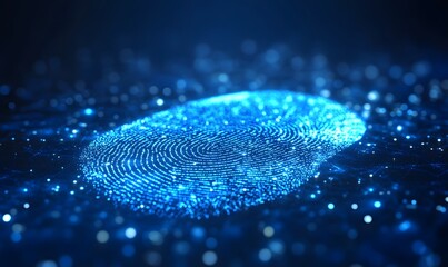 Digital fingerprint scan with a glowing blue light effect on a dark background