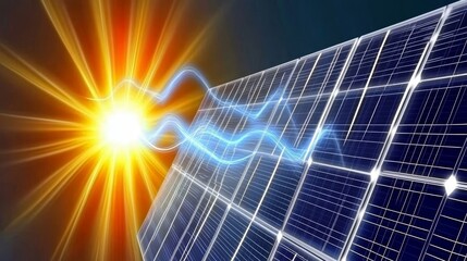 Solar panel converts sunlight into electricity outdoors with radiant sun