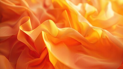 Airy chiffon-like fabric in warm peach and orange hues, glowing with backlight and forming a light, ethereal texture