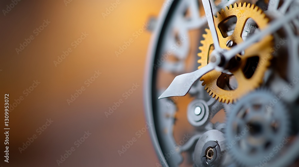 Poster close-up view of intricate clock gears showcasing craftsmanship and mechanical precision
