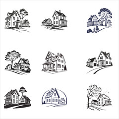 silhouette houses icon symbol vector illustration