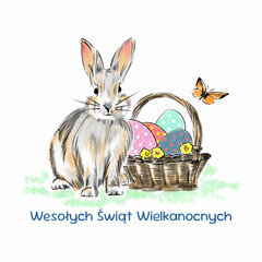 easter bunny with basket wesołych świąt