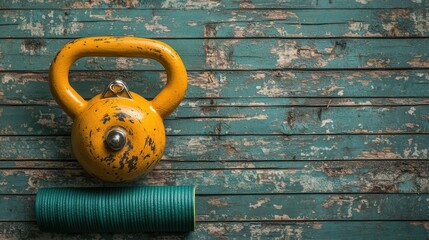 Kettlebell & Mat on Weathered Wood