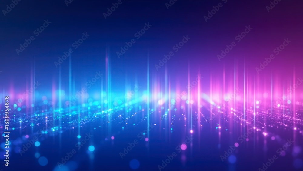Poster abstract glowing lines and particles on a blue and purple gradient background create a modern and dy