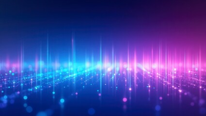 Fototapeta premium Abstract glowing lines and particles on a blue and purple gradient background create a modern and dynamic scene.